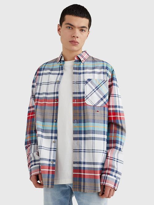 Tommy Hilfiger Plaid Check Organic Oxford Pamuklu Gömlek Erkek Mavi | TH493EAH