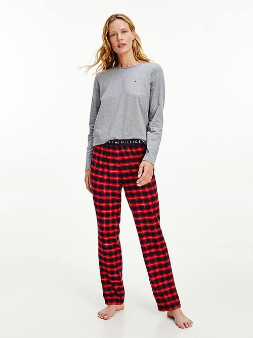 Tommy Hilfiger Plaid Stretch Flannel Set Pijama Kadın Kırmızı | TH746BFA