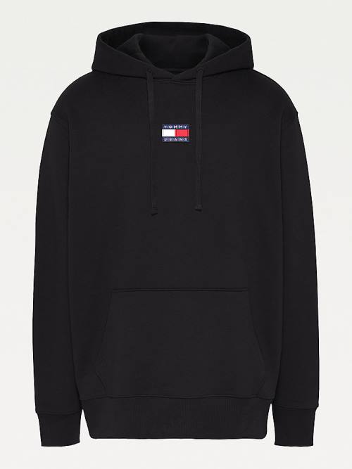 Tommy Hilfiger Plus Badge Organic Pamuklu Kapüşonlu Sweatshirt Erkek Siyah | TH098OJB