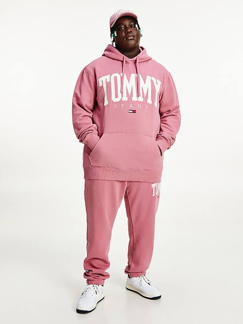 Tommy Hilfiger Plus College Logo Kapüşonlu Sweatshirt Erkek Pembe | TH673ZSO