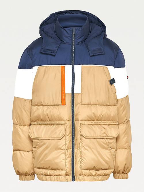 Tommy Hilfiger Plus Colour-Blocked Kukuletalı Puffer Ceket Erkek Haki | TH974XVY