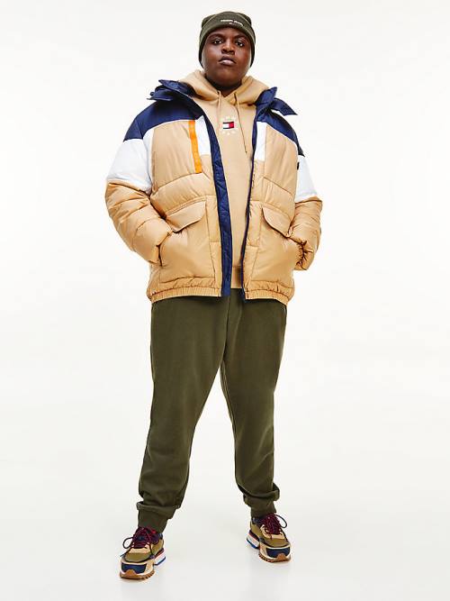 Tommy Hilfiger Plus Colour-Blocked Kukuletalı Puffer Ceket Erkek Haki | TH974XVY