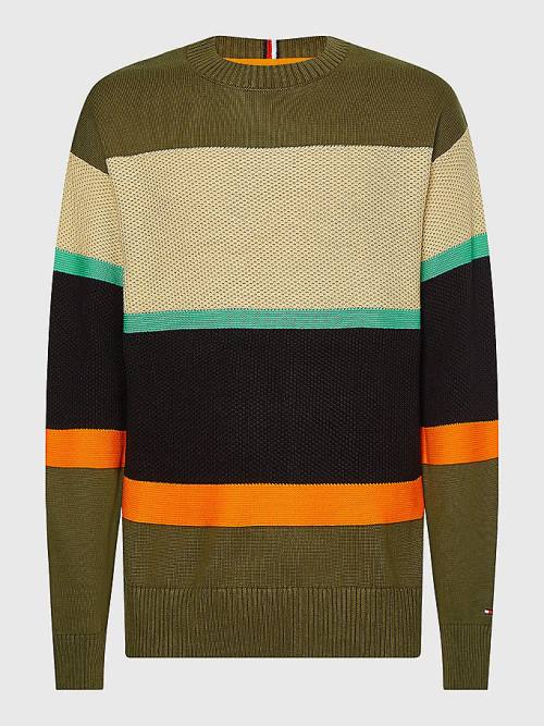 Tommy Hilfiger Plus Colour-Blocked Mixed Knit Jumper Kazak Erkek Haki | TH523QCB