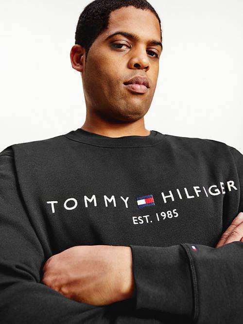 Tommy Hilfiger Plus Crew Neck Logo Sweatshirt Erkek Siyah | TH247RAI