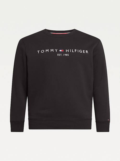 Tommy Hilfiger Plus Crew Neck Logo Sweatshirt Erkek Siyah | TH247RAI