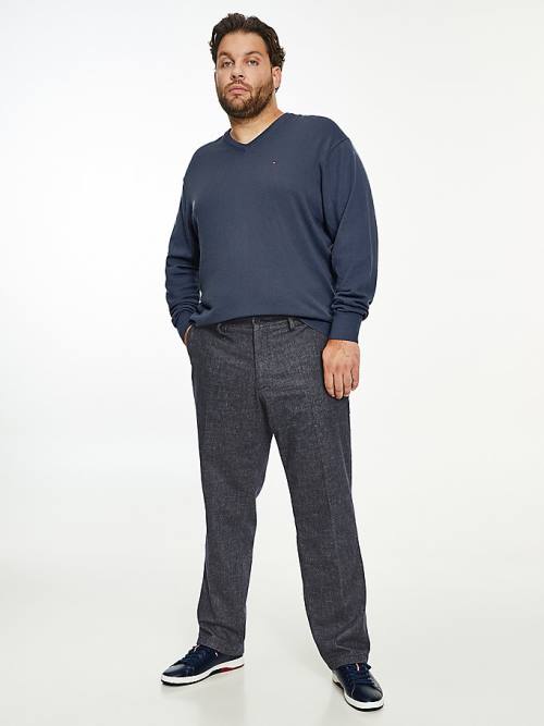 Tommy Hilfiger Plus Denton Fitted Straight Wool-Look Pantolon Erkek Mavi | TH915WMA