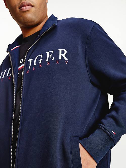 Tommy Hilfiger Plus Flex Fleece Logo Zip-Thru Sweatshirt Erkek Mavi | TH475JZC