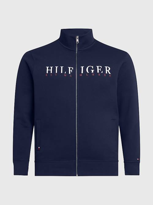 Tommy Hilfiger Plus Flex Fleece Logo Zip-Thru Sweatshirt Erkek Mavi | TH475JZC