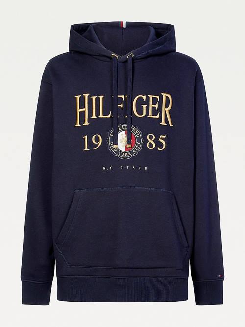 Tommy Hilfiger Plus Icons Logo Embroidery Relaxed Fit Kapüşonlu Sweatshirt Erkek Mavi | TH278DFT