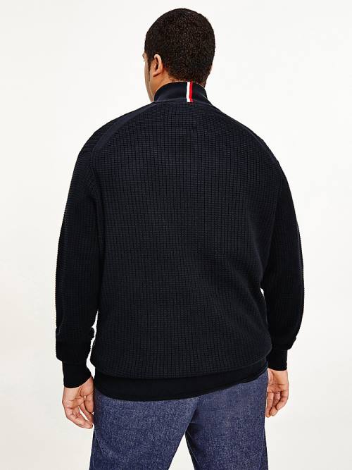 Tommy Hilfiger Plus Knitted Grid Check Zip-Thru Jumper Kazak Erkek Mavi | TH573TZB