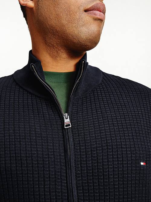 Tommy Hilfiger Plus Knitted Grid Check Zip-Thru Jumper Kazak Erkek Mavi | TH573TZB