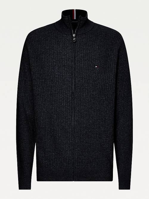 Tommy Hilfiger Plus Knitted Grid Check Zip-Thru Jumper Kazak Erkek Mavi | TH573TZB