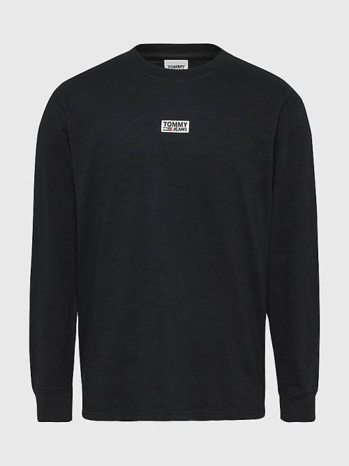 Tommy Hilfiger Plus Logo Long Sleeve Tişört Erkek Siyah | TH019PKV