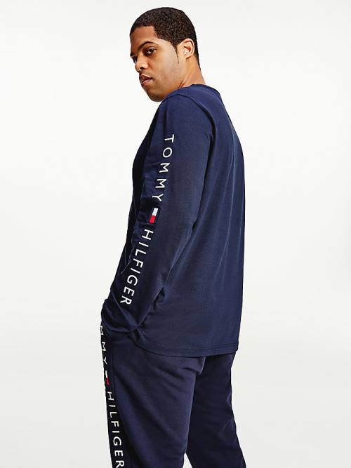 Tommy Hilfiger Plus Organic Jersey Logo Long Sleeve Tişört Erkek Mavi | TH830GRF