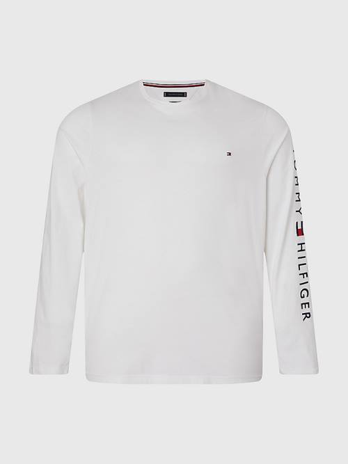 Tommy Hilfiger Plus Organic Jersey Logo Long Sleeve Tişört Erkek Beyaz | TH968RTB