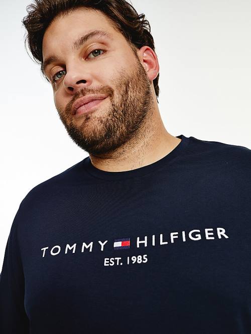 Tommy Hilfiger Plus Organic Pamuklu Logo Tişört Erkek Mavi | TH918WNO