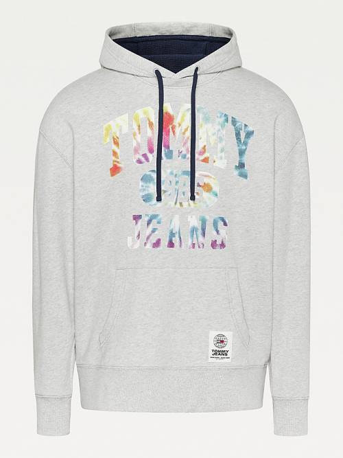 Tommy Hilfiger Plus Organic Pamuklu Relaxed Tie-Dye Logo Kapüşonlu Sweatshirt Erkek Gri | TH516PHU