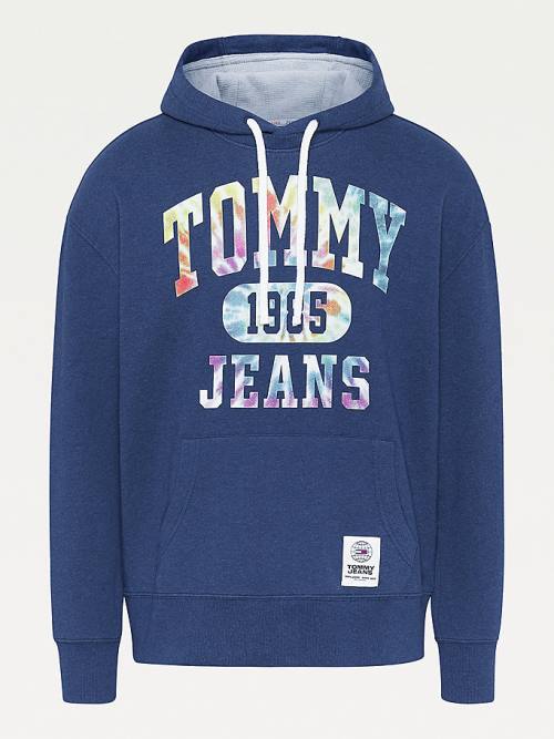 Tommy Hilfiger Plus Organic Pamuklu Relaxed Tie-Dye Logo Kapüşonlu Sweatshirt Erkek Mavi | TH942JZG