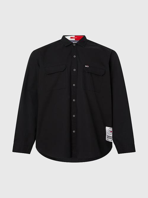 Tommy Hilfiger Plus Organic Pamuklu Twill Overshirt Gömlek Erkek Siyah | TH623NWB