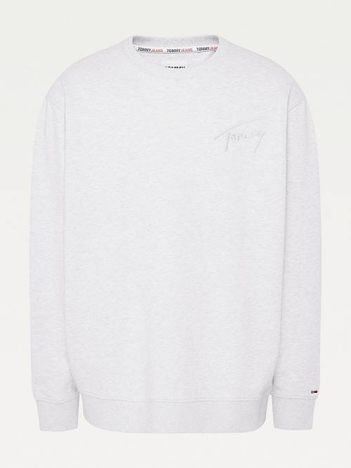 Tommy Hilfiger Plus Recycled Signature Logo Relaxed Sweatshirt Erkek Gri | TH407ZQS