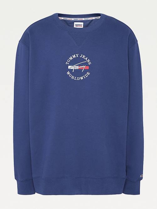 Tommy Hilfiger Plus Timeless Signature Logo Sweatshirt Erkek Mavi | TH392SDZ