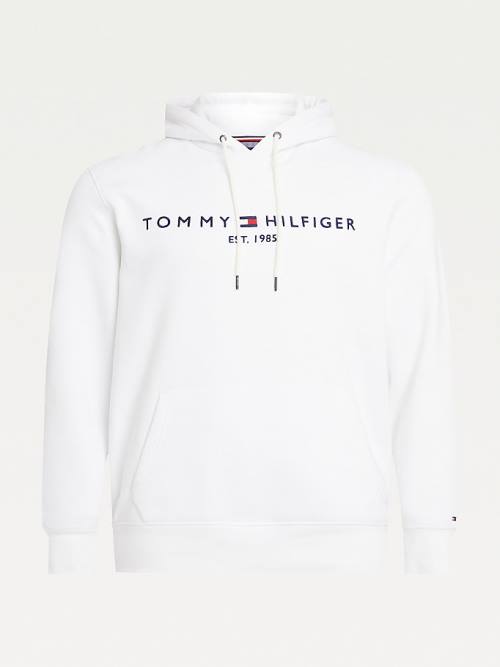 Tommy Hilfiger Plus Tommy Logo Flex Fleece Kapüşonlu Sweatshirt Erkek Beyaz | TH785FTZ