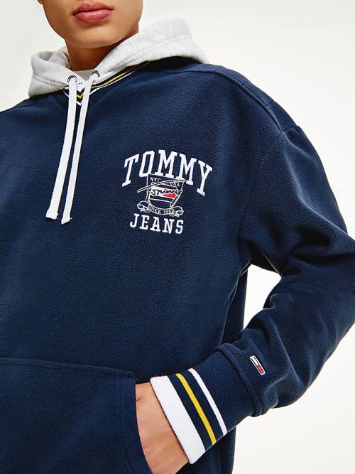 Tommy Hilfiger Polar Fleece V-Neck Kapüşonlu Sweatshirt Erkek Mavi | TH137TWD