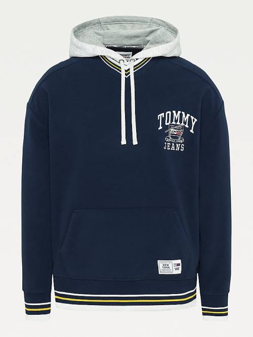 Tommy Hilfiger Polar Fleece V-Neck Kapüşonlu Sweatshirt Erkek Mavi | TH137TWD