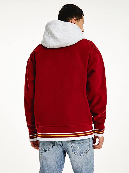 Tommy Hilfiger Polar Fleece V-Neck Kapüşonlu Sweatshirt Erkek Kırmızı | TH158HAF