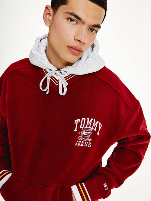 Tommy Hilfiger Polar Fleece V-Neck Kapüşonlu Sweatshirt Erkek Kırmızı | TH158HAF