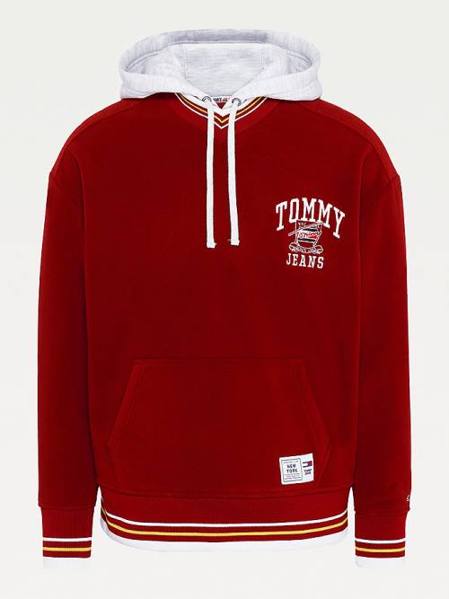 Tommy Hilfiger Polar Fleece V-Neck Kapüşonlu Sweatshirt Erkek Kırmızı | TH158HAF