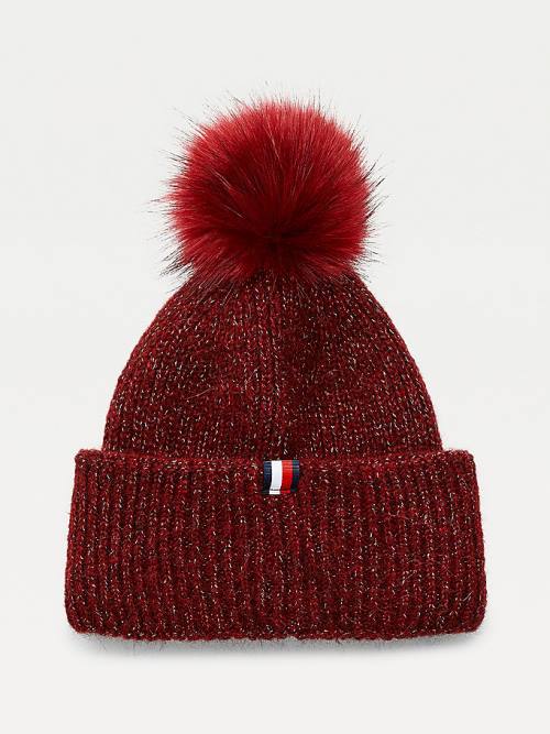 Tommy Hilfiger Pom Pom Metallic Rib-Knit Beanie Şapka Kadın Mor | TH850IST