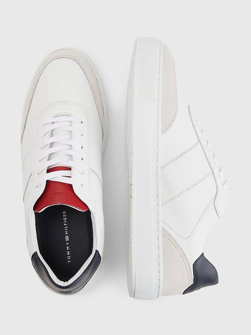 Tommy Hilfiger Premium Deri Cupsole Spor Ayakkabı Erkek Beyaz | TH654YWV