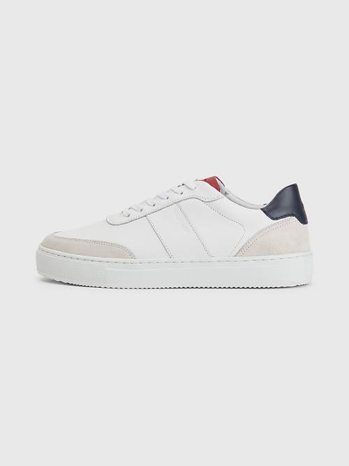 Tommy Hilfiger Premium Deri Cupsole Spor Ayakkabı Erkek Beyaz | TH654YWV