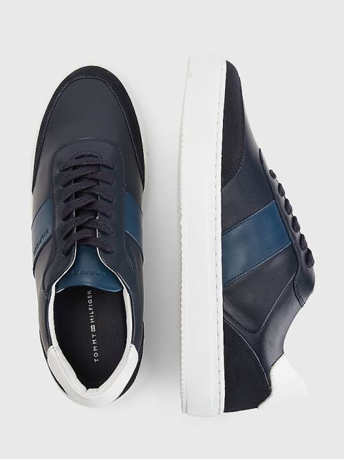 Tommy Hilfiger Premium Deri Cupsole Spor Ayakkabı Erkek Mavi | TH750JMG