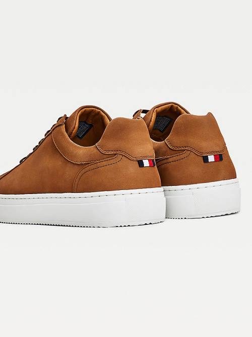 Tommy Hilfiger Premium Nubuck Deri Cupsole Spor Ayakkabı Erkek Kahverengi | TH605COG