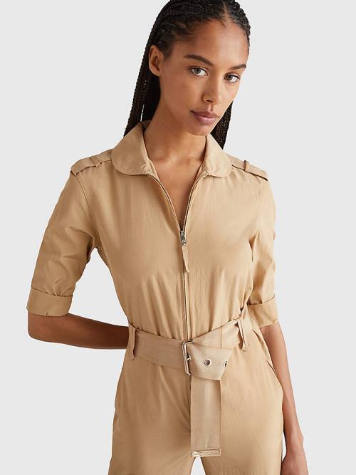 Tommy Hilfiger Prep Belted Jumpsuit Elbise Kadın Bej Rengi | TH193JCD