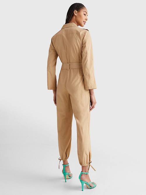 Tommy Hilfiger Prep Belted Jumpsuit Elbise Kadın Bej Rengi | TH193JCD