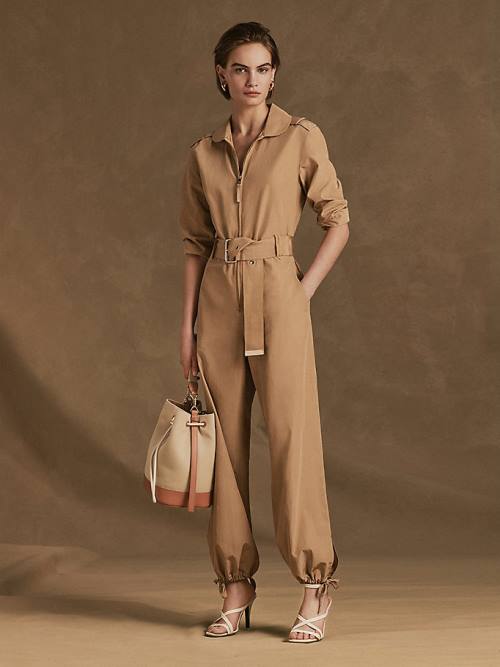 Tommy Hilfiger Prep Belted Jumpsuit Elbise Kadın Bej Rengi | TH193JCD