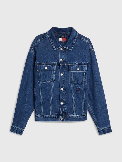 Tommy Hilfiger Prep Crest Embroidery Oversized Denim Ceket Erkek Denim | TH827MIK