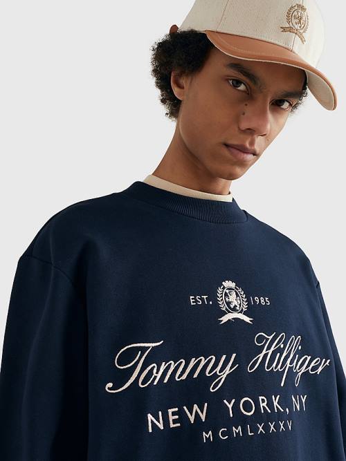 Tommy Hilfiger Prep Crest Organic Pamuklu Sweatshirt Erkek Mavi | TH162SQF