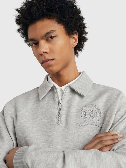 Tommy Hilfiger Prep Crest Quarter-Zip Sweatshirt Erkek Gri | TH478OCG