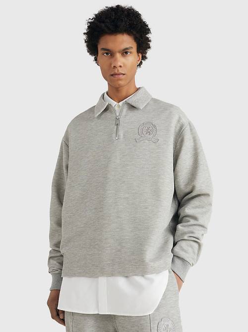 Tommy Hilfiger Prep Crest Quarter-Zip Sweatshirt Erkek Gri | TH478OCG