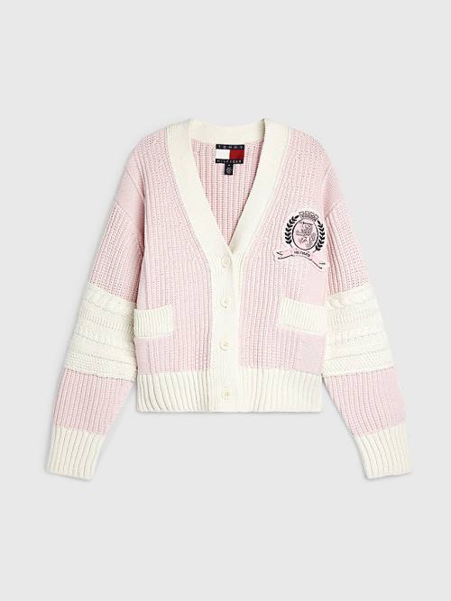 Tommy Hilfiger Prep Organic Pamuklu Crest Cardigan Kazak Kadın Pembe | TH254VEH