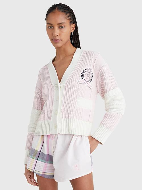 Tommy Hilfiger Prep Organic Pamuklu Crest Cardigan Kazak Kadın Pembe | TH254VEH