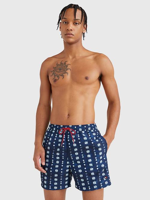 Tommy Hilfiger Print Drawstring Mid Cut Cut Cut Length Shorts Mayo Erkek Mavi | TH639MQJ