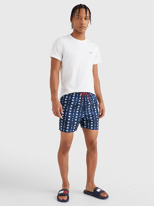 Tommy Hilfiger Print Drawstring Mid Cut Cut Cut Length Shorts Mayo Erkek Mavi | TH639MQJ