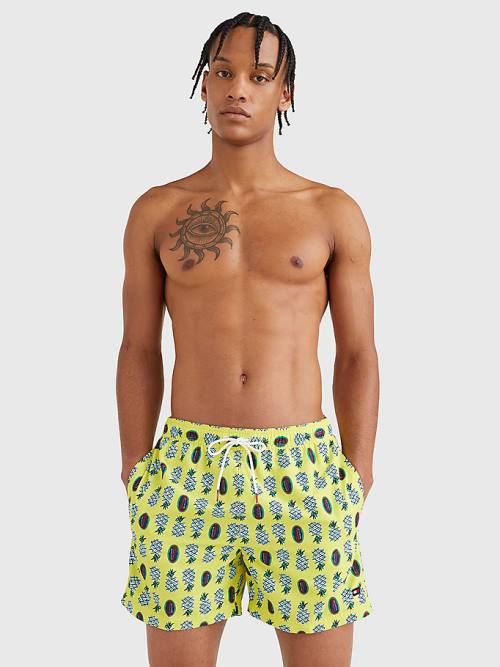 Tommy Hilfiger Print Drawstring Mid Cut Cut Cut Length Shorts Mayo Erkek Sarı | TH748LUX