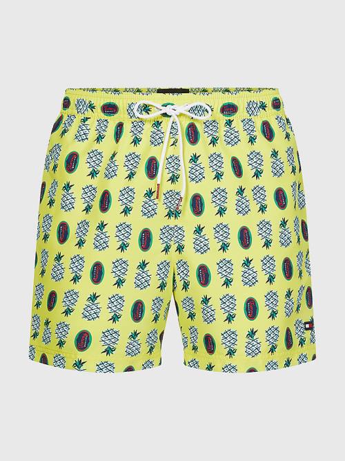 Tommy Hilfiger Print Drawstring Mid Cut Cut Cut Length Shorts Mayo Erkek Sarı | TH748LUX