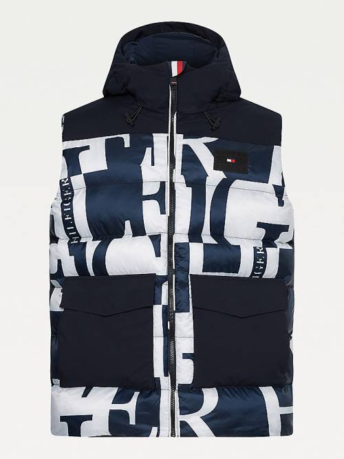 Tommy Hilfiger Print Kukuletalı Puffer Vest Kaban Erkek Mavi | TH296AOS